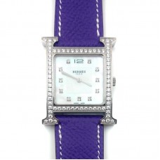 Heure H Steel with Diamond Bezel and Markers on Purple Epsom Leather Strap Heure H Steel with Diamond Bezel and Markers on Purple Epsom Leather Strap