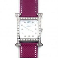 Heure H Steel with Diamond Bezel and Markers on Violet Epsom Leather Strap