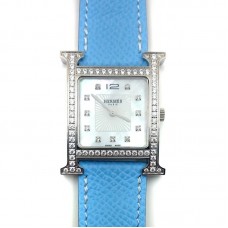 Heure H Steel with Diamond Bezel and Markers on Light Blue Epsom Leather Strap Heure H Steel with Diamond Bezel and Markers on Light Blue Epsom Leather Strap