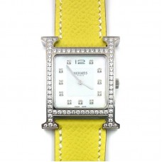 Heure H Steel with Diamond Bezel and Markers on Yellow Epsom Leather Strap