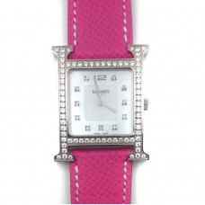 Heure H Steel with Diamond Bezel and Markers on Pink Epsom Leather Strap Heure H Steel with Diamond Bezel and Markers on Pink Epsom Leather Strap