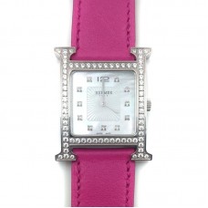 Heure H Steel with Diamond Bezel and Markers on Pink Fjord Leather Strap