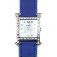 Heure H Steel with Diamond Bezel and Markers on Blue Fjord Leather Strap
