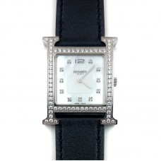 Heure H Steel with Diamond Bezel and Markers on Black Fjord Leather Strap Heure H Steel with Diamond Bezel and Markers on Black Fjord Leather Strap