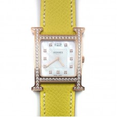 Heure H Rose Gold with Diamond Bezel and Markers on Yellow Epsom Leather Strap Heure H Rose Gold with Diamond Bezel and Markers on Yellow Epsom Leather Strap