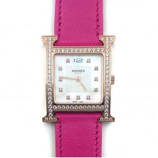 Heure H Rose Gold with Diamond Bezel and Markers on Pink Fjord Leather Strap Heure H Rose Gold with Diamond Bezel and Markers on Pink Fjord Leather Strap