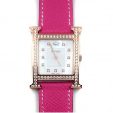 Heure H Rose Gold with Diamond Bezel and Markers on Pink Epsom Leather Strap Heure H Rose Gold with Diamond Bezel and Markers on Pink Epsom Leather Strap