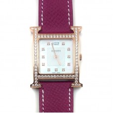 Heure H Rose Gold with Diamond Bezel and Markers on Violet Epsom Leather Strap Heure H Rose Gold with Diamond Bezel and Markers on Violet Epsom Leather Strap