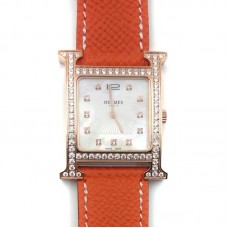 Heure H Rose Gold with Diamond Bezel and Markers on Orange Epsom Leather Strap Heure H Rose Gold with Diamond Bezel and Markers on Orange Epsom Leather Strap